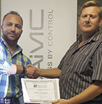 Lourens van Niekerk (left) with  Vaal Branch Chairman, Christiaan Steyn after the presentation.